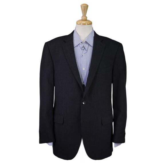 Peter Millar Navy Blue Knit Woven Check 2-Btn Wool Sportcoat Blazer 42R - Picture 1 of 9